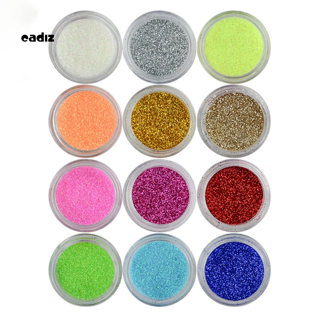 Set 12 Hộp Bột Kim Tuyến Nhiều Màu Sắc Dùng Để Trang Trí Móng Nghệ Thuật