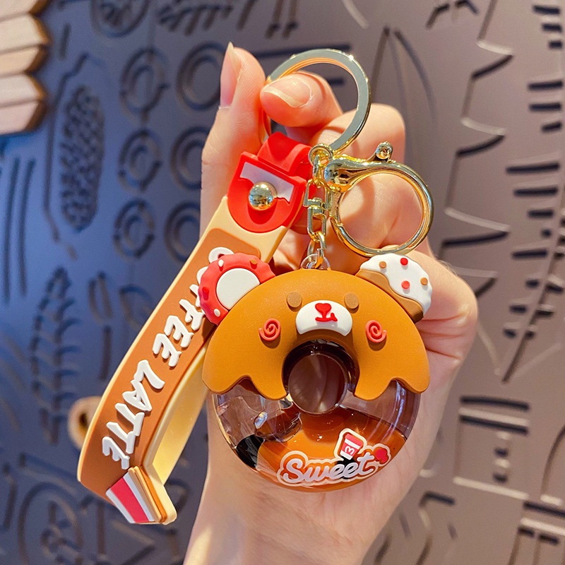 Móc Khóa Hình Bánh Donut Gấu Trà Sữa Thời Trang