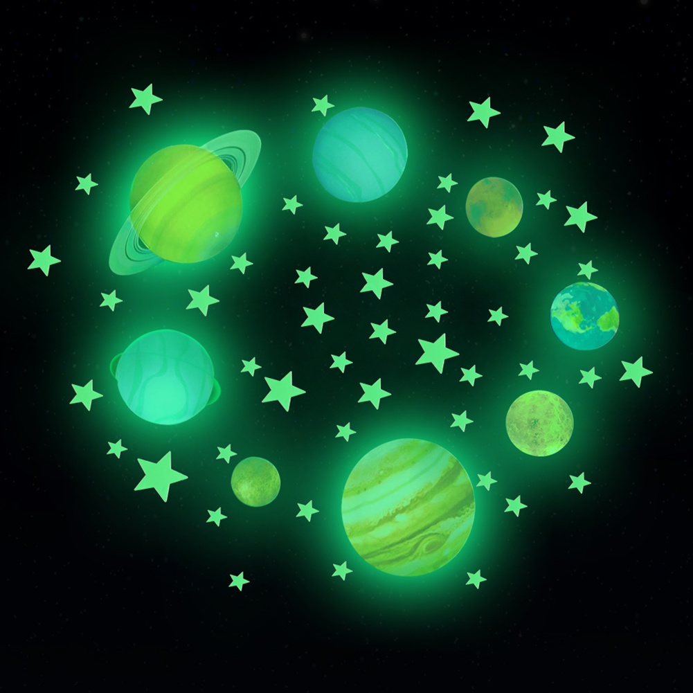 Miếng Dán Tường Trang Trí Hình Hành Tinh Ngôi Sao Màu Dạ Quang