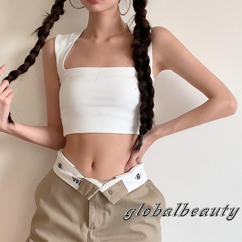 Áo Croptop Sát Nách Cổ Vuông Màu Trơn Thời Trang Cho Nữ