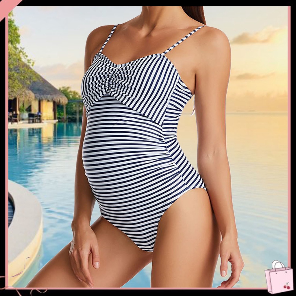 {Soltweter} Bộ Đồ Bơi Một Mảnh Bằng Nylon Mềm Kẻ Sọc Xếp Ly Ngực Thoải Mái Cho Mẹ Bầu Đi Nghỉ Mát