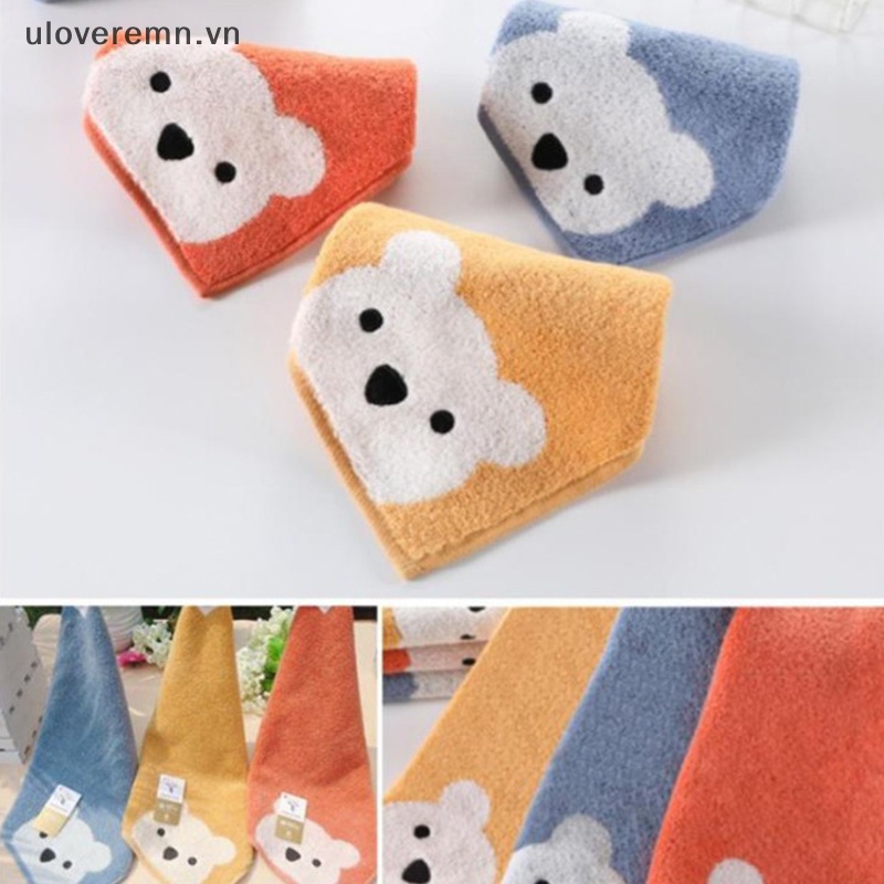 Uloveremn Khăn Lau Mặt Bằng Cotton Mềm Mại Họa Tiết Gấu Hoạt Hình Dễ Thương Có Thể Treo Cho Trẻ Em / Phòng Tắm / Live
