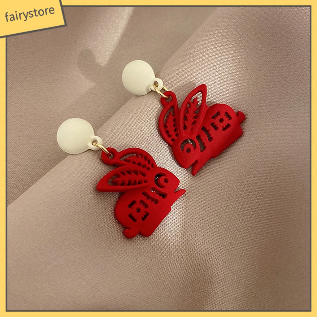 1 Đôi Bông Tai Hình Thỏ Trung Hoa Đính Ngọc Trai Giả Lãng Mạn Phong Cách Vintage