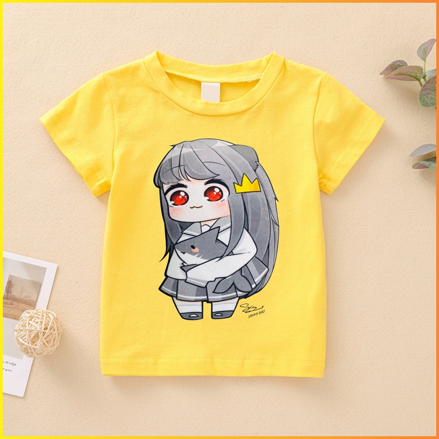 Áo thun màu vàng in hình supper hero team mèo sammy simmy phong cận siro cực ngầu cho bé