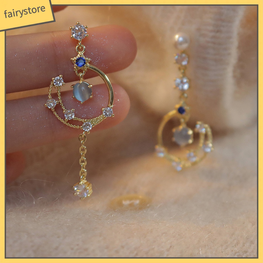 1 Đôi Bông Tai Hợp Kim Dáng Dài Đính Đá Màu Sắc Không Đối Xứng Dành Cho Nữ