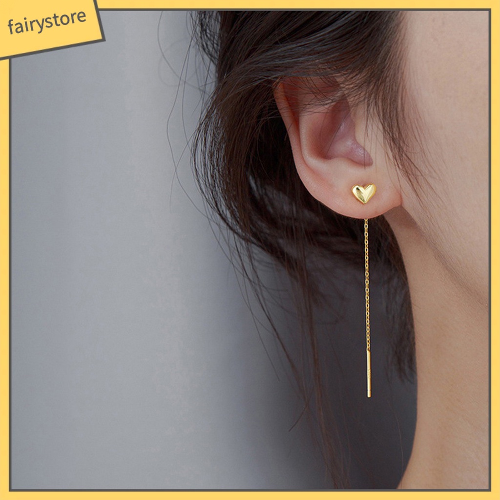 1 Đôi Bông Tai Hình Trái Tim Nhỏ Dáng Dài Trọng Lượng Nhẹ Thời Trang Nữ