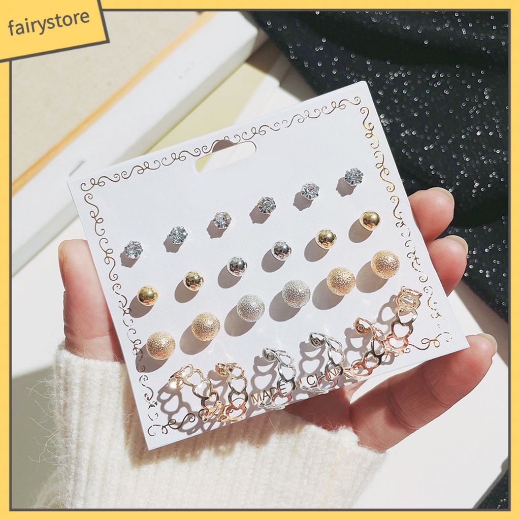 Set 12 Đôi Bông Tai Xỏ Hạt Ngọc Trai Giả Phong Cách Hàn Quốc