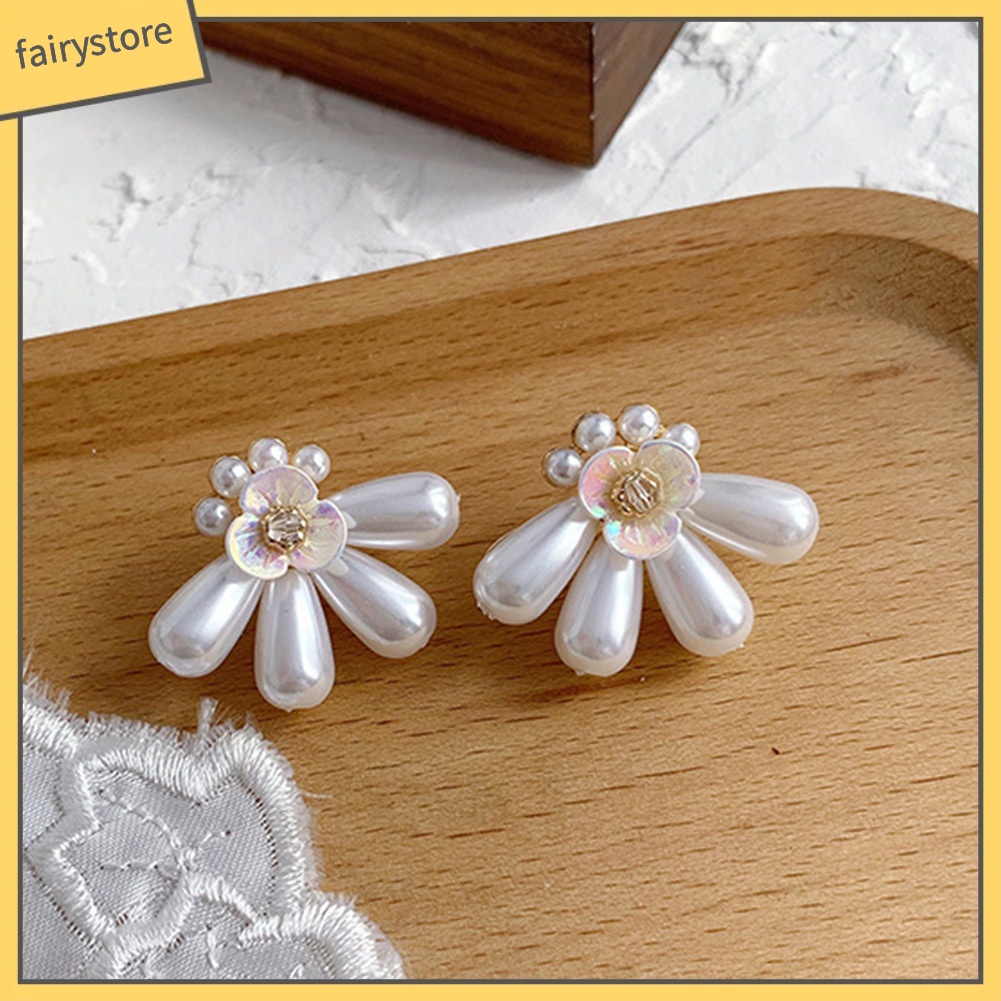 Khuyên Tai Hình Nơ / Bông Hoa / Trái Tim Đính Ngọc Trai Nhân Tạo Thời Trang Dành Cho Nữ