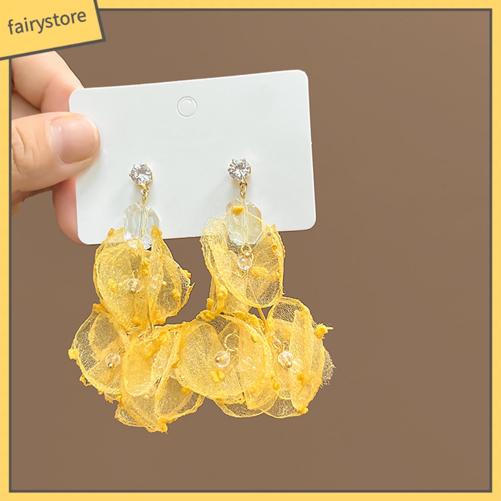 1 Đôi Bông Tai Hình Hoa Thủ Công Bằng Vải Chống Mòn