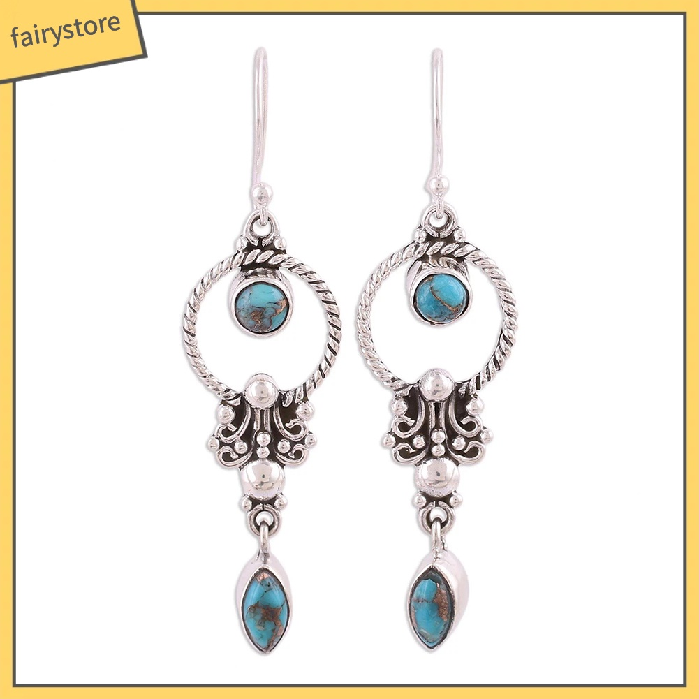 Bông Tai Đính Đá Ngọc Lam Giả Thiết Kế Móc Treo Phong Cách Vintage Dành Cho Nữ