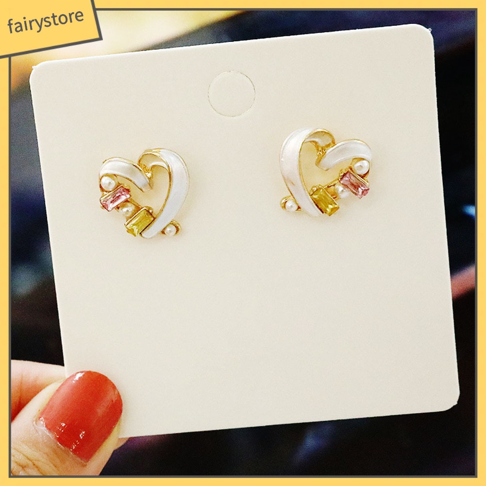 Bông Tai Hình Trái Tim Đính Ngọc Trai Nhân Tạo Thời Trang Dành Cho Nữ