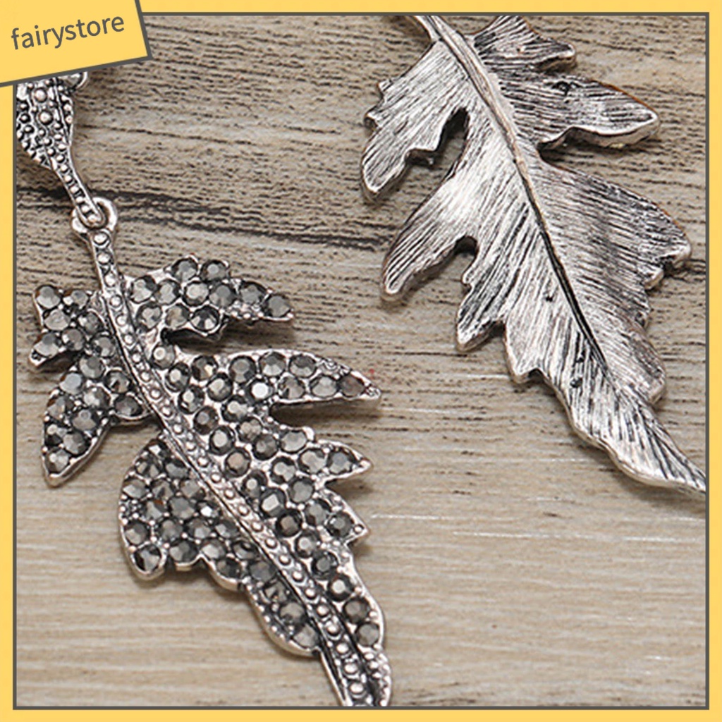 1 Đôi Bông Tai Hình Chiếc Lá Đính Đá Phong Cách Vintage Dành Cho Nữ