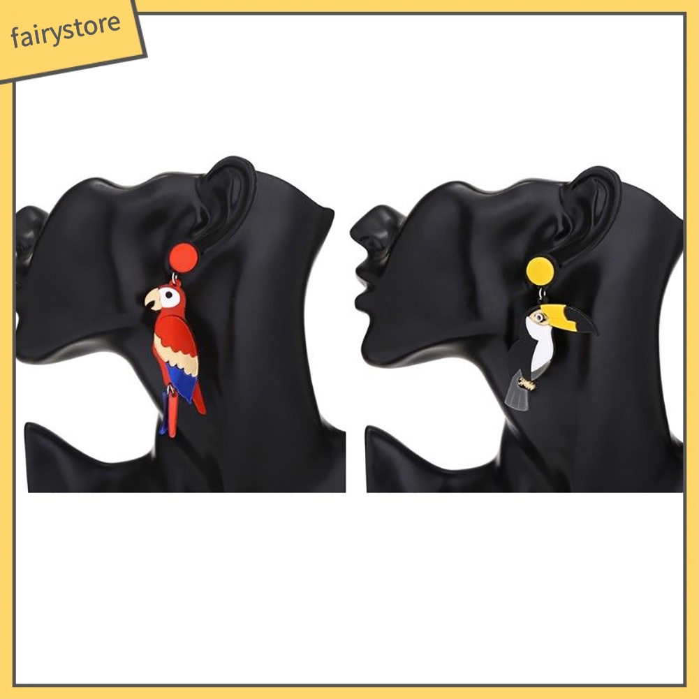 Bông Tai Dáng Dài Mặt Hình Chim Vẹt Nhiều Màu Sắc Thời Trang Cho Nữ