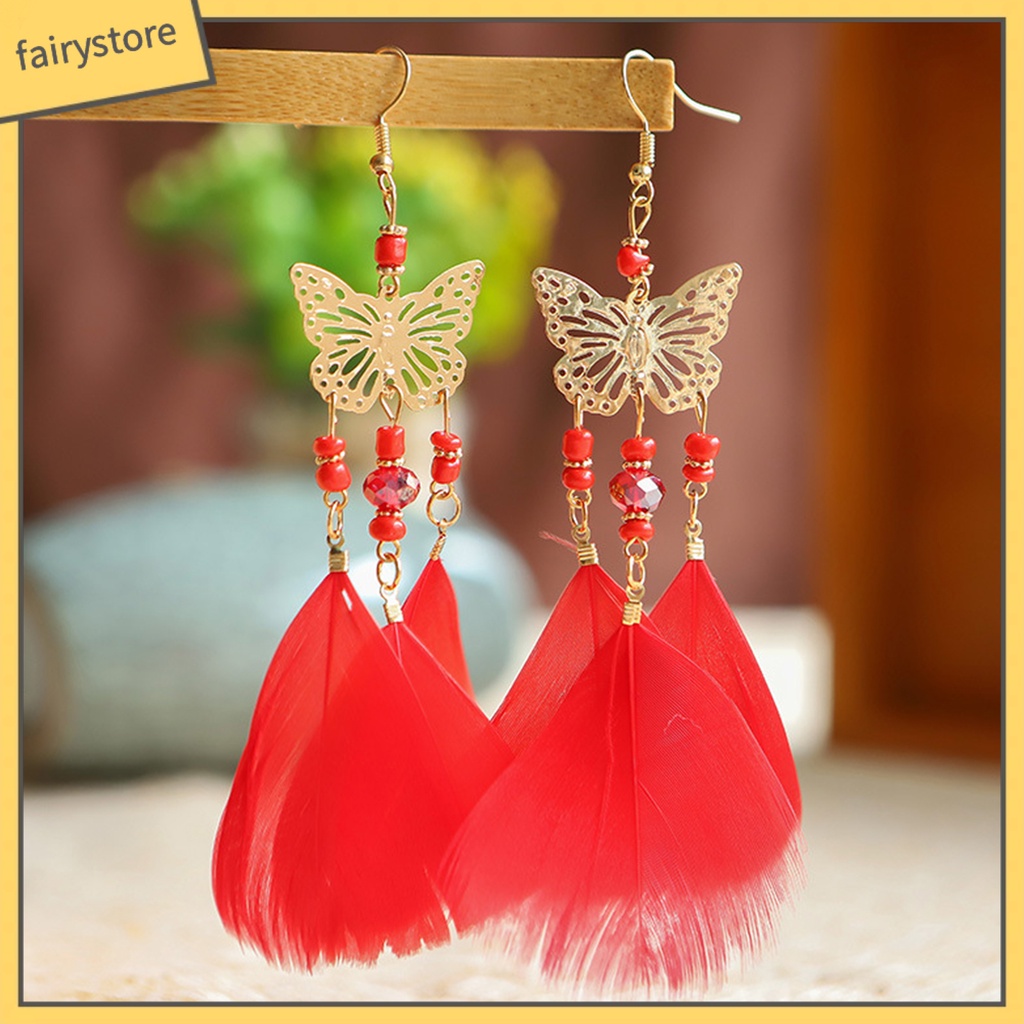 1 Đôi Bông Tai Hình Lông Vũ Phong Cách Bohemia Sáng Tạo Dành Cho Nữ