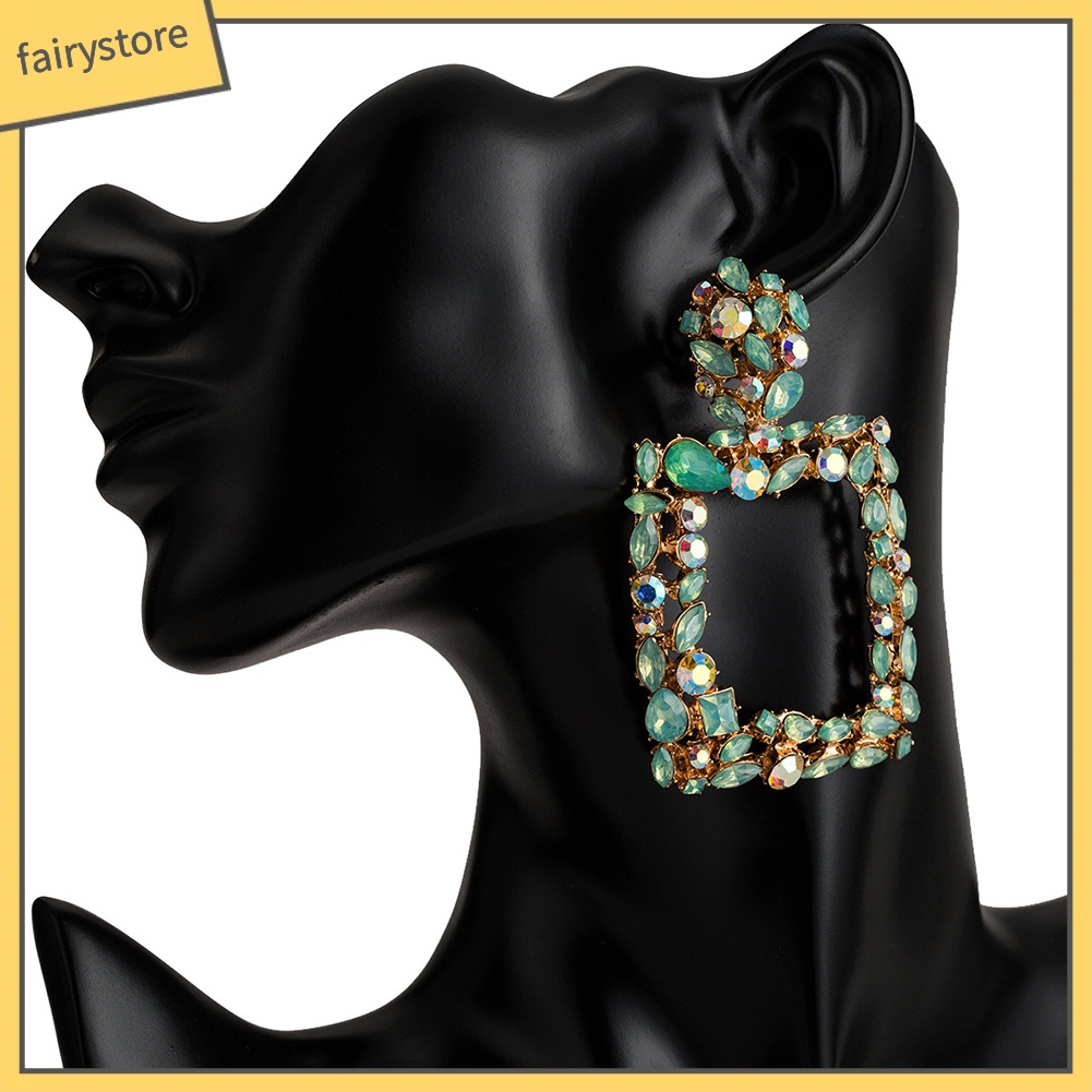 Bông Tai Dáng Dài Hình Vuông Đính Đá Phong Cách Boho Thời Trang Cho Nữ