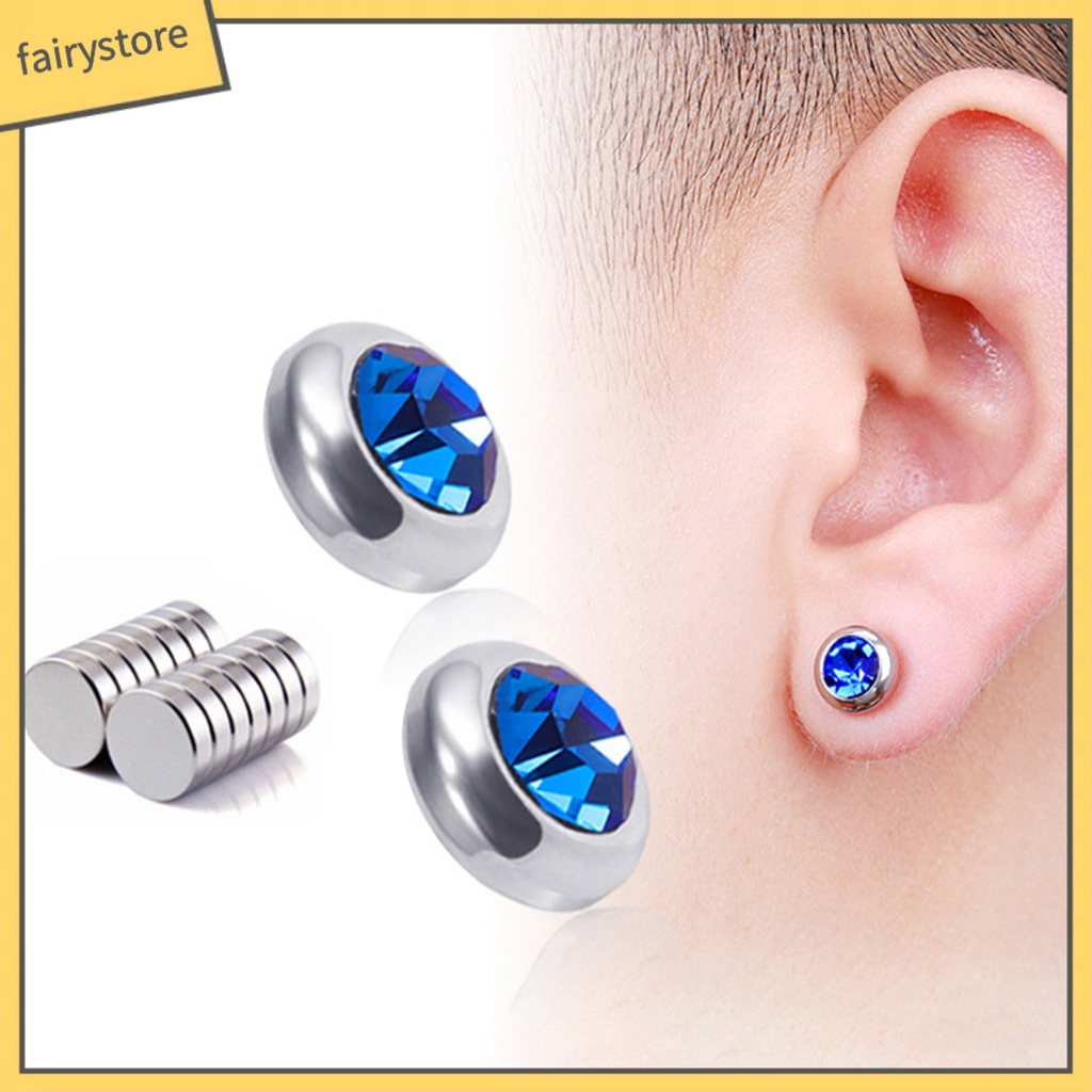 1 Đôi Bông Tai Tròn Bằng Thép Không Gỉ Đính Đá Nhiều Màu Thời Trang Dành Cho Nam Và Nữ