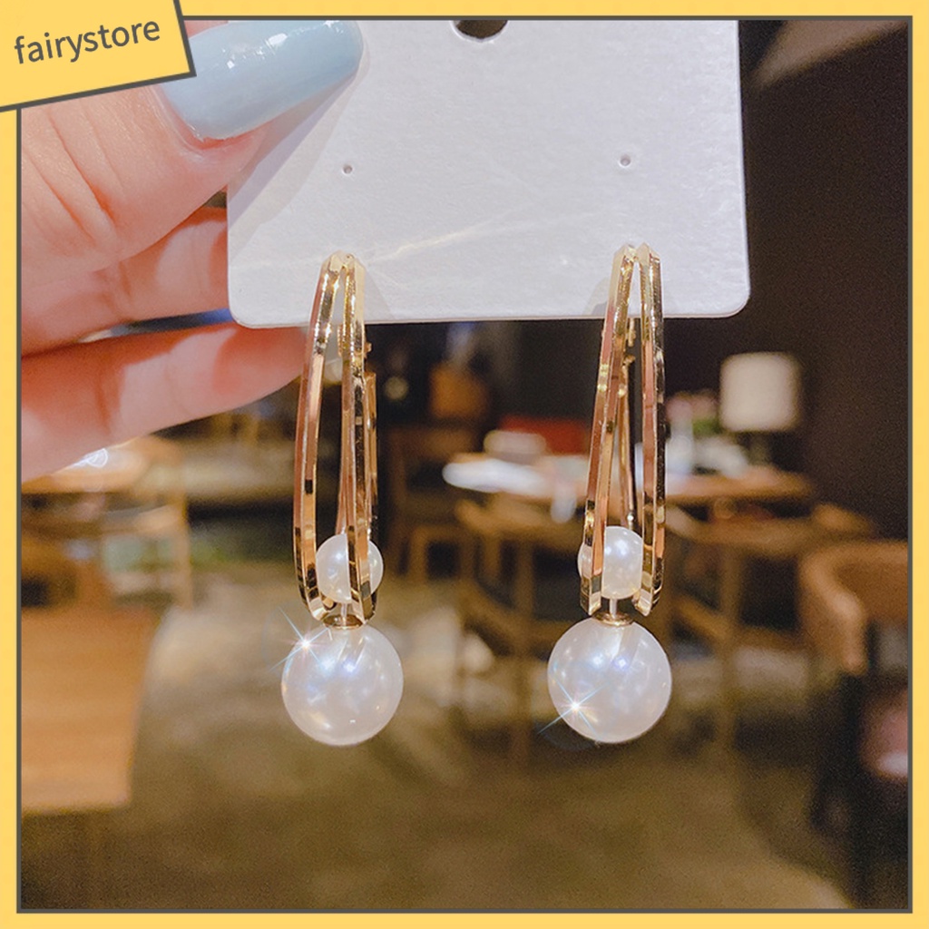 1 Đôi Bông Tai Tròn Lớn Đính Ngọc Trai Nhân Tạo Dành Cho Nữ