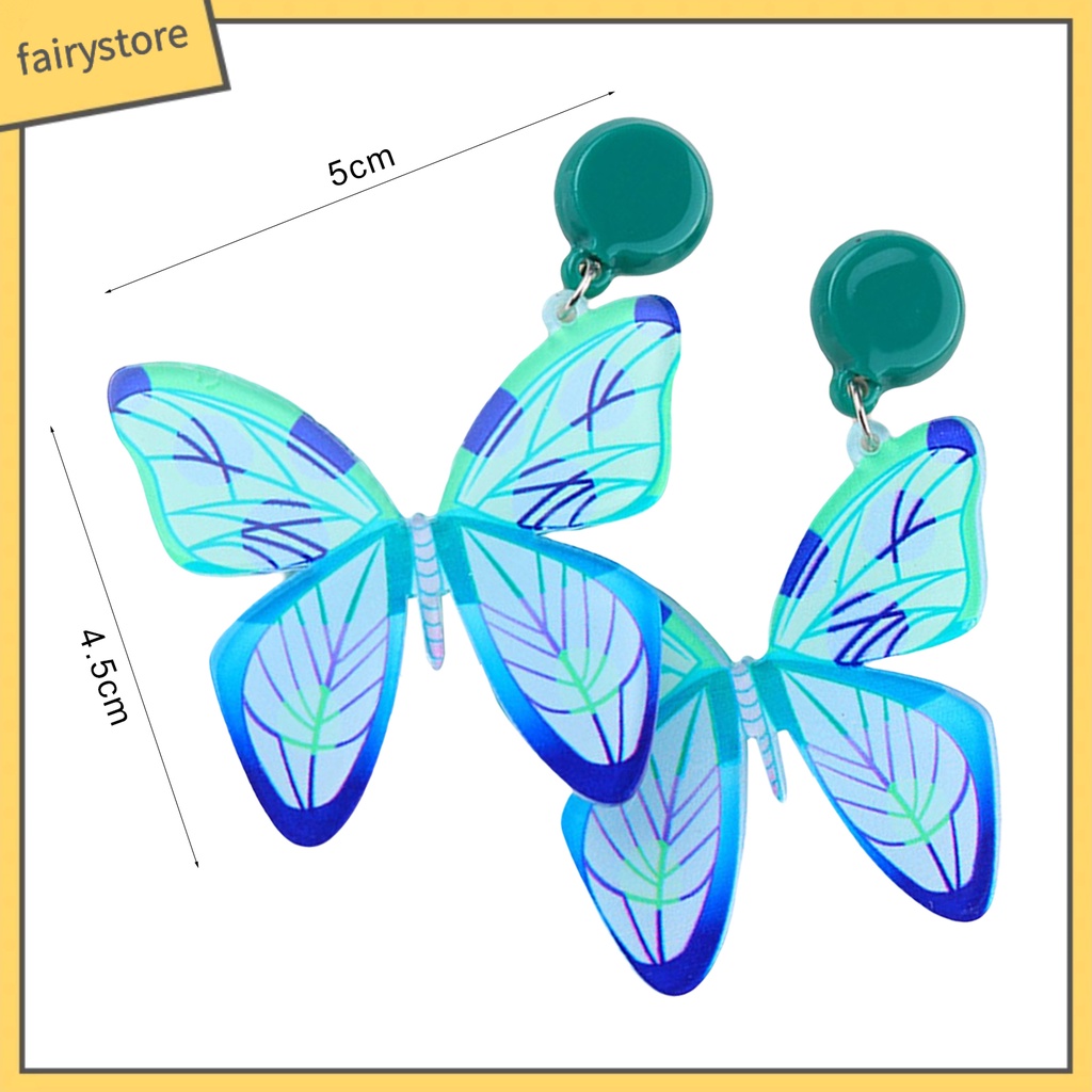 1 Đôi Bông Tai Treo Hình Bướm Trong Suốt Tinh Tế Thời Trang