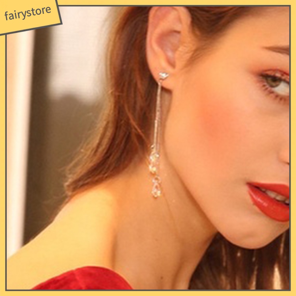 Bông Tai Tua Rua Dáng Dài Đính Pha Lê Giả Thời Trang Sang Trọng Cho Nữ