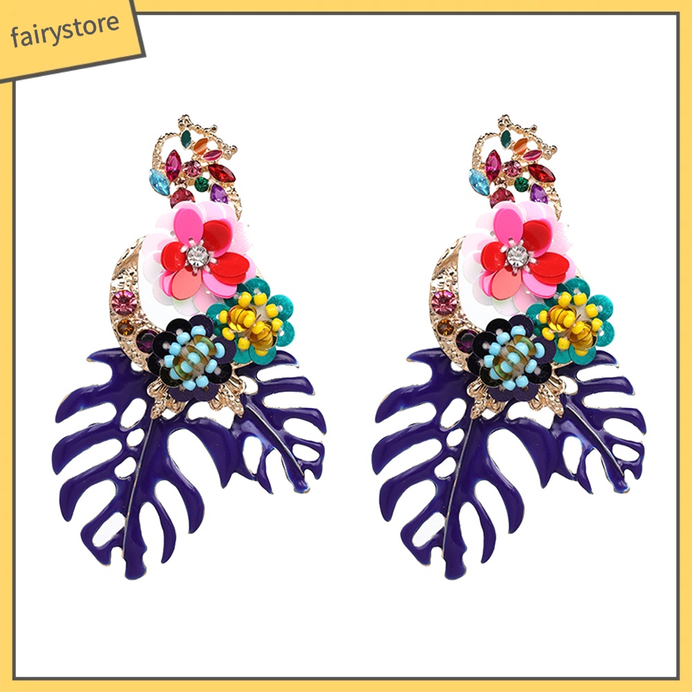 Bông Tai Hình Hoa Lá Đính Hạt Lấp Lánh Phong Cách Vintage Dành Cho Nữ