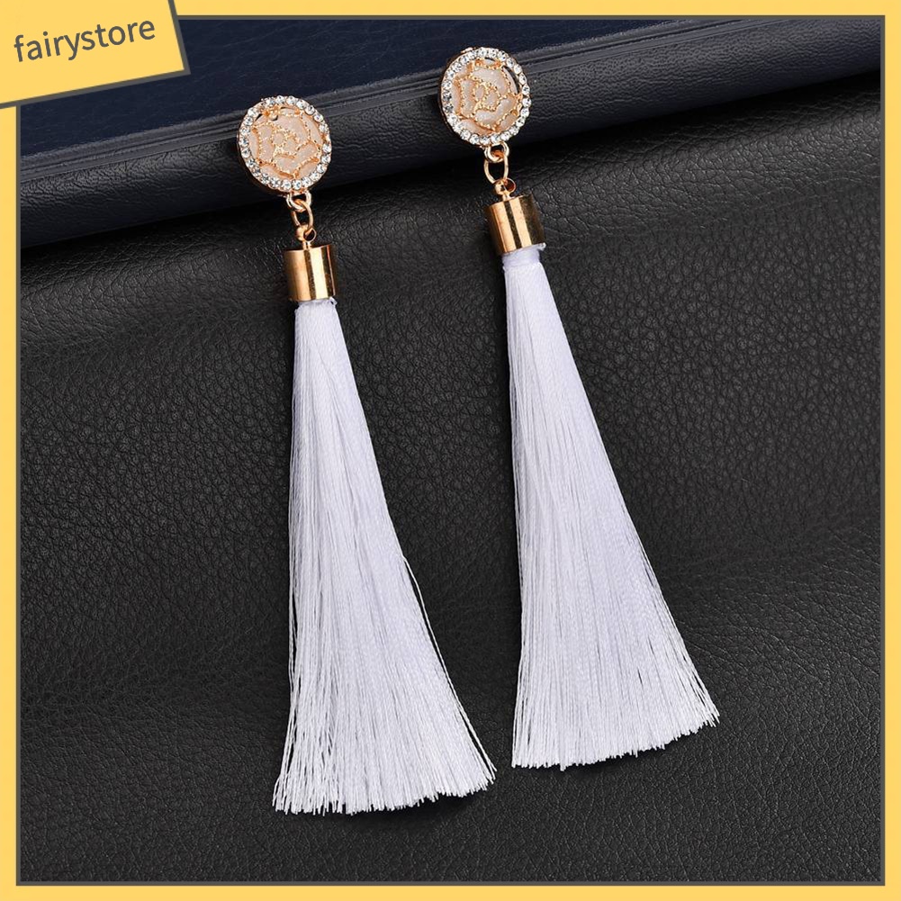 Bông Tai Dáng Dài Phối Tua Rua Hình Hoa Phong Cách Bohemian Thời Trang