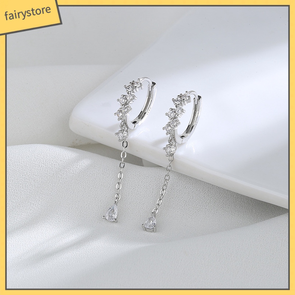 1 Bông Tai Hình Giọt Nước Đính Đá Zircon Thời Trang