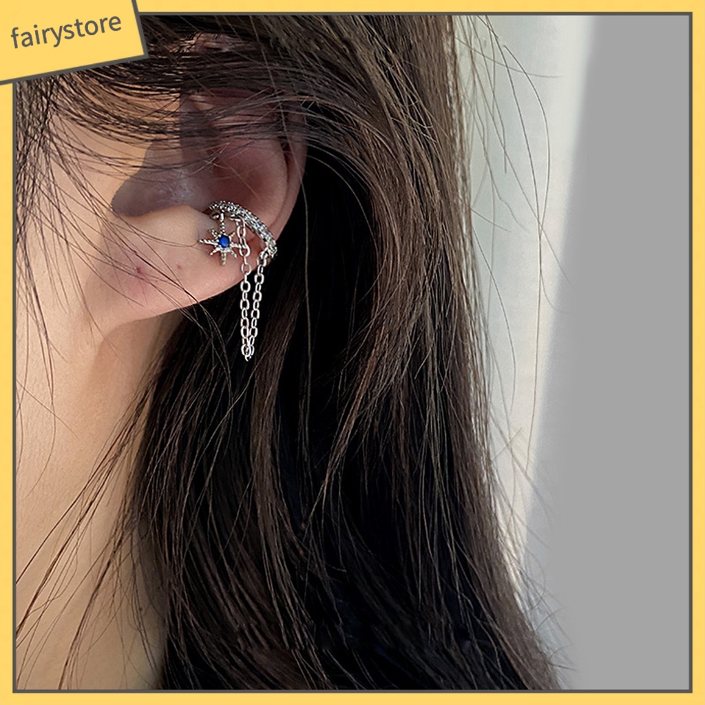 [FRO] 1 Bông Tai Dạng Kẹp Hình Học Ngôi Sao Đính Đá Zircon Phong Cách Hàn Quốc Cho Tiệc Cưới