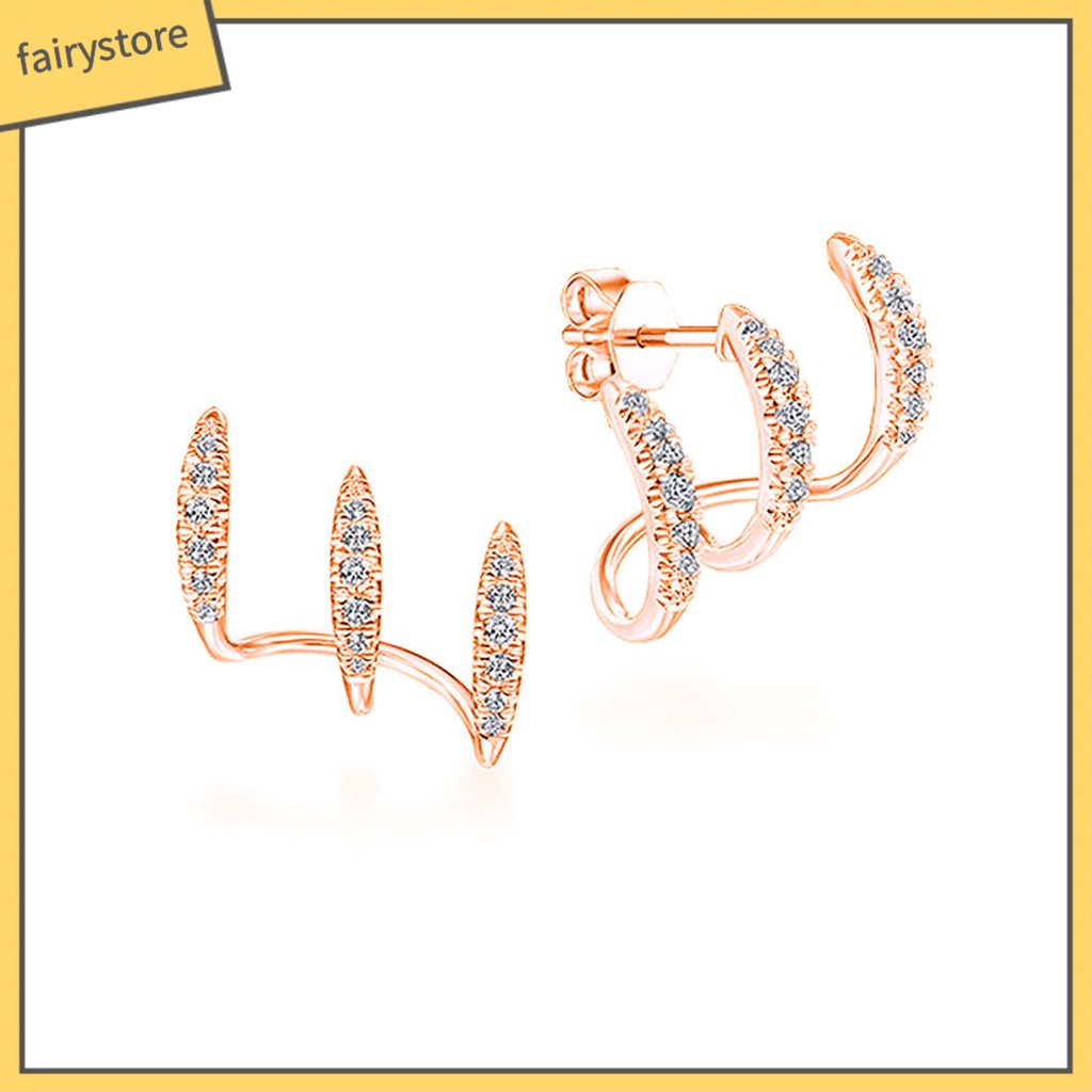 1 Đôi Bông Tai Ba Lớp Đính Đá Thời Trang