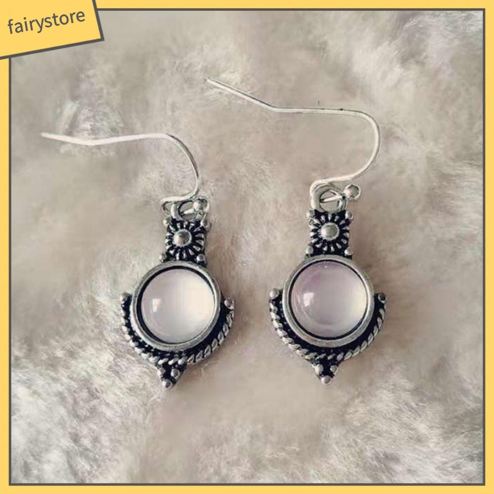 Bông Tai Hình Tròn Đính Đá Mặt Trăng Nhân Tạo Thời Trang Vintage Dành Cho Nữ