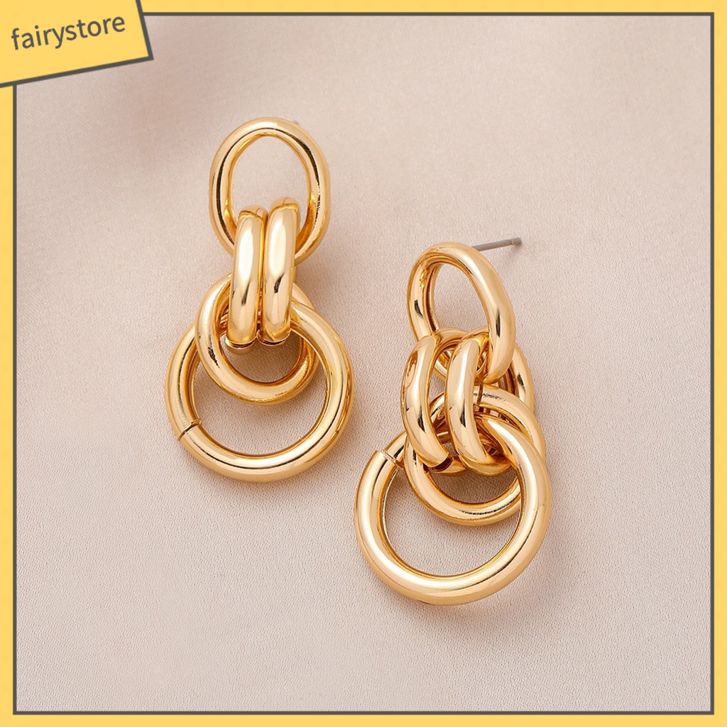 1 Đôi Bông Tai Tròn Bằng Kim Loại Phong Cách Vintage Dành Cho Nữ