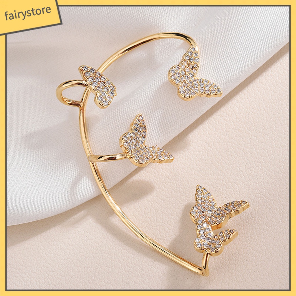 1 Bông Tai Kẹp Hình Bướm Đính Đá Đơn Giản Cho Đám Cưới