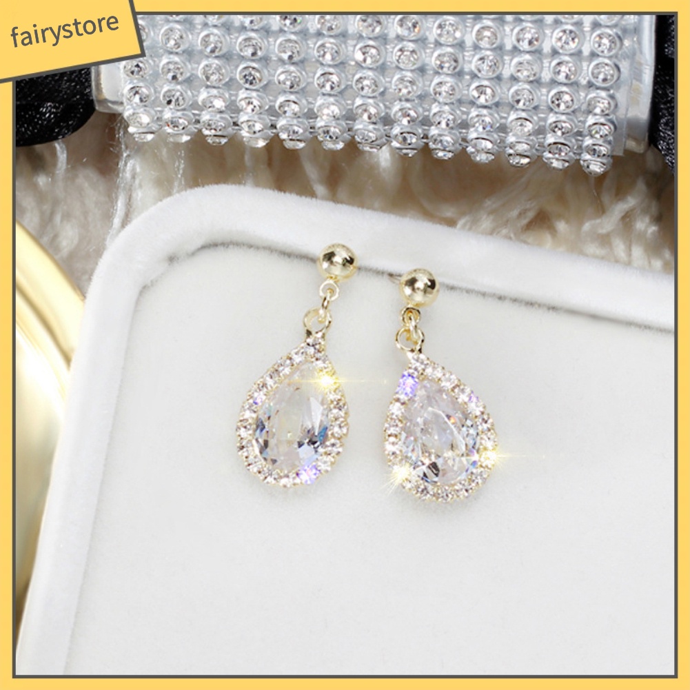 Đôi Khuyên Tai Hình Giọt Nước Đính Đá Thời Trang Cho Nữ