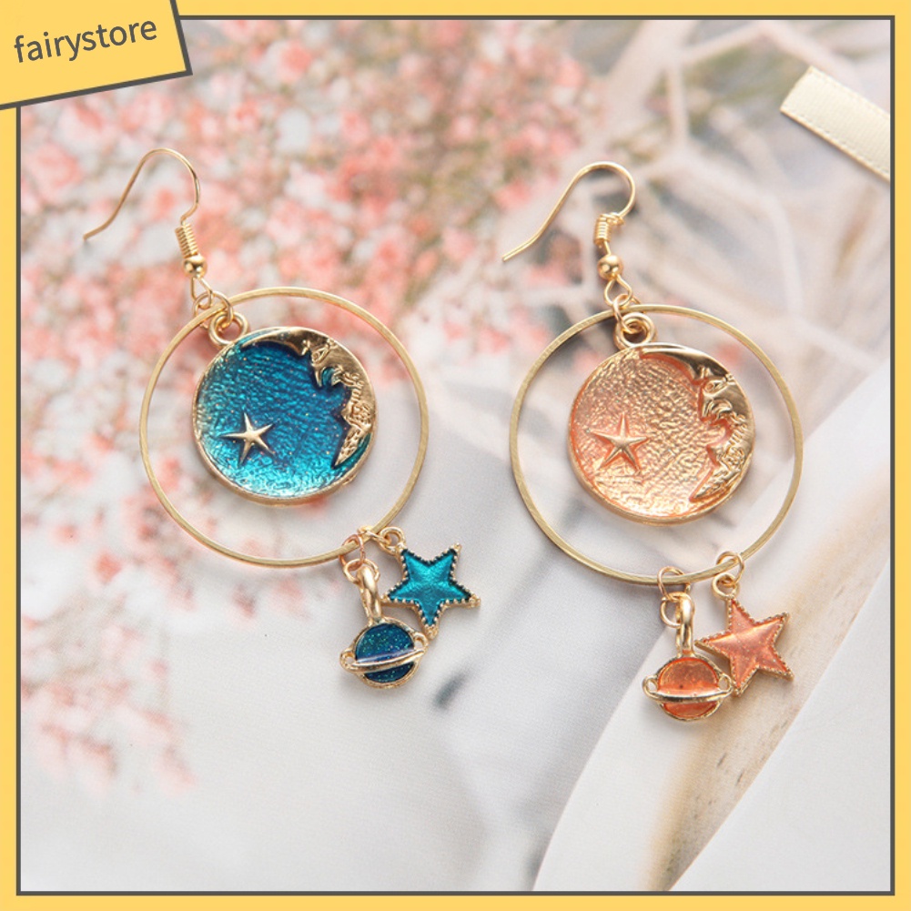 Bông Tai Hình Tròn / Ngôi Sao / Mặt Trăng Thời Trang Cho Nữ