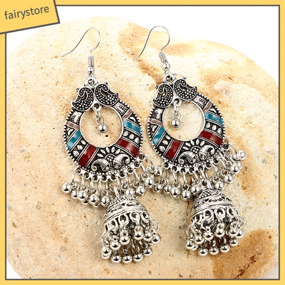 Bông Tai Dáng Dài Đính Chuông Và Tua Rua Phong Cách Cổ Điển Thời Trang Dự Tiệc Cho Nữ