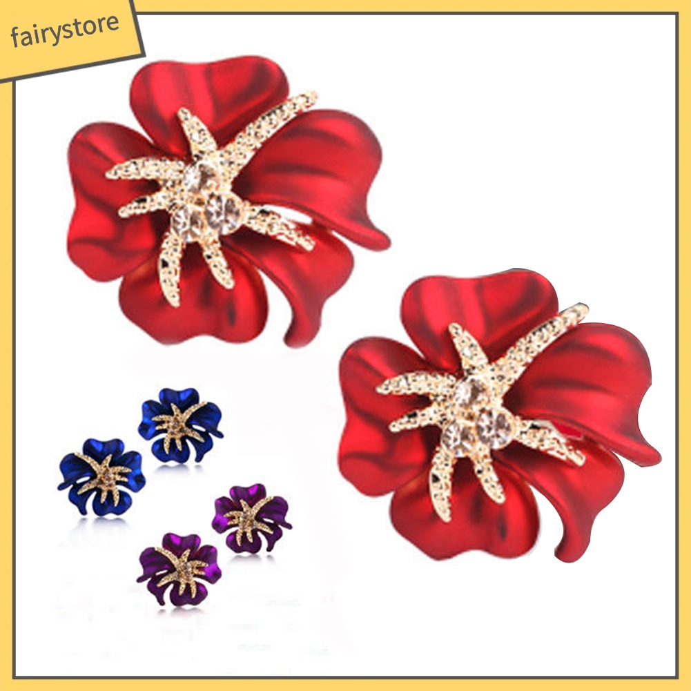 Bông Tai Hình Hoa / Sao Biển Đính Đá Lấp Lánh Thanh Lịch Dành Cho Cô Dâu