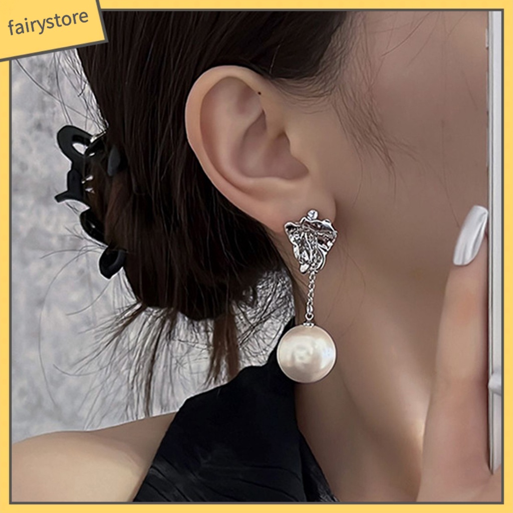 1 Đôi Bông Tai Kim Loại Tua Rua Đính Ngọc Trai Nhân Tạo Phong Cách Retro