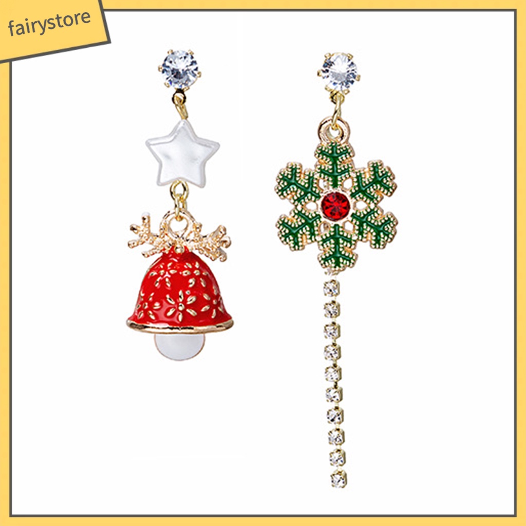 1 Cặp Bông Tai Tua Rua Hình Hoa Tuyết Đính Đá Trang Trí Giáng Sinh