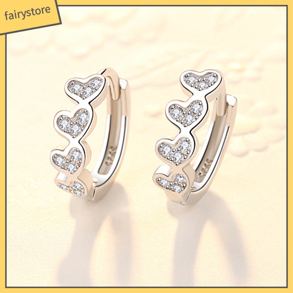 Bông Tai Hình Trái Tim Đính Đá Zircon Thời Trang Dành Cho Nữ