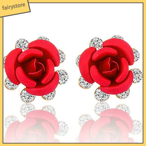 Đôi Khuyên Tai Hình Hoa Hồng Đính Đá Thời Trang Cho Nữ