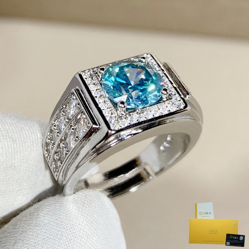 Nhẫn Kim Cương Xanh Lam Sang Trọng Pt950 Platinum 2 Karat Cho Nam