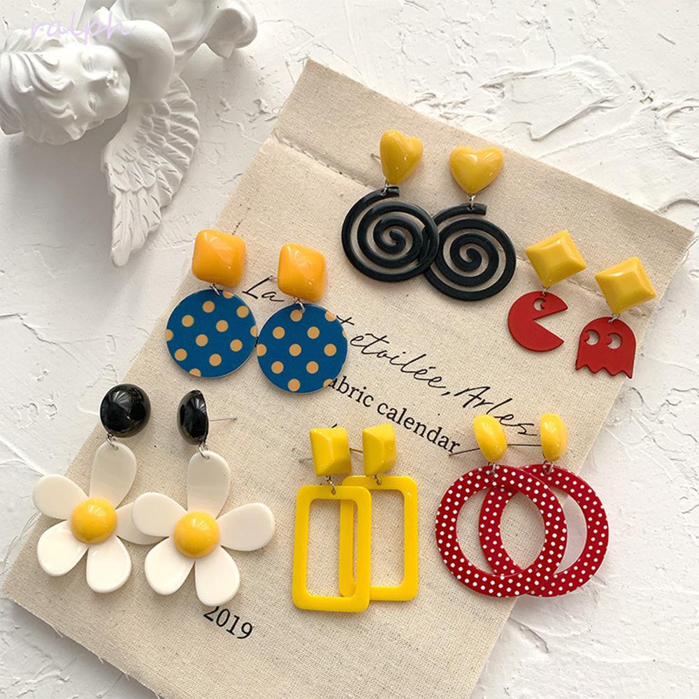 Bông Tai Dáng Dài Hình Tròn Họa Tiết Chấm Bi Thời Trang Mới Cho Nữ