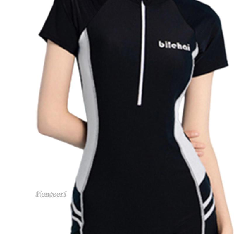 [Fenteer1] Bộ Đồ Bơi Liền Thân Ngắn Tay Có Khóa Kéo Phía Trước Cho Nữ