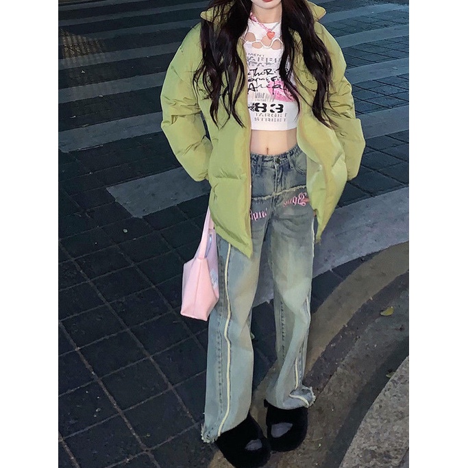 Y2k Quần Jeans Nữ Lưng Cao Ống Rộng Thêu Họa Tiết Phong Cách Hàn Quốc Dễ Phối Đồ Thời Trang Mùa Xuân