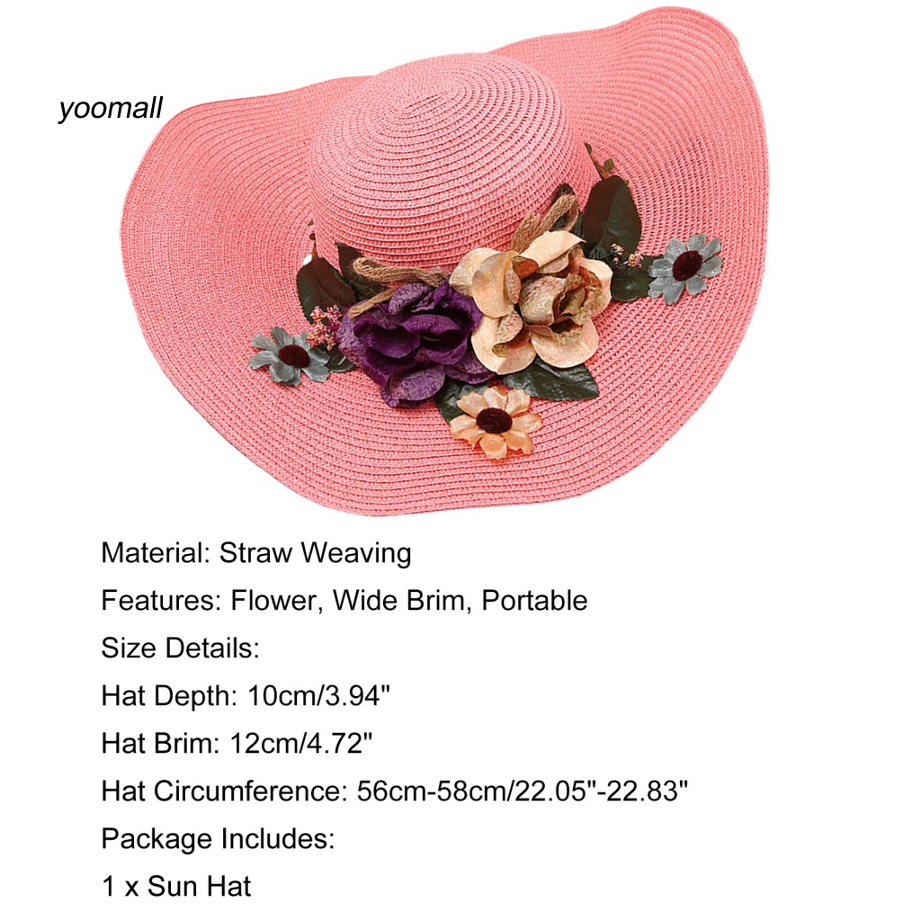 Mũ Rộng Vành Đính Hoa Nhiều Màu Sắc Có Thể Điều Chỉnh Thời Trang