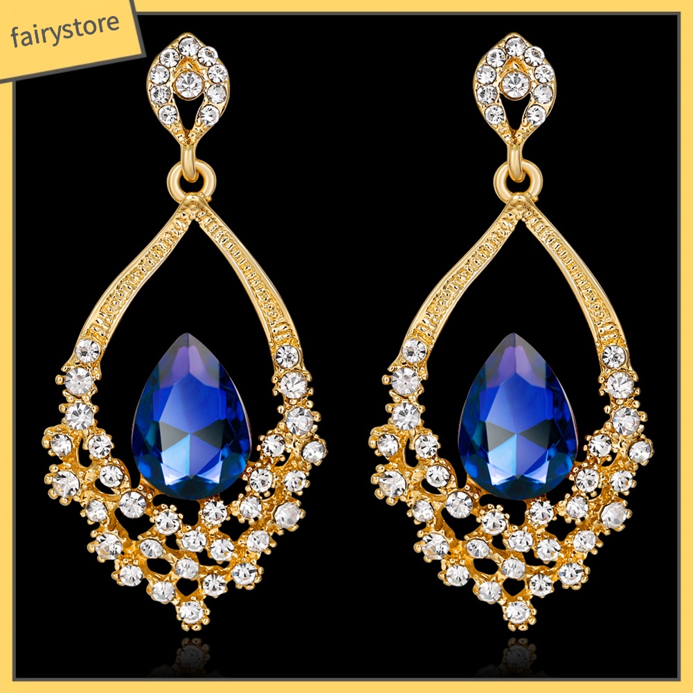 Bông Tai Hình Giọt Nước Đính Đá Trang Nhã Dành Cho Nữ