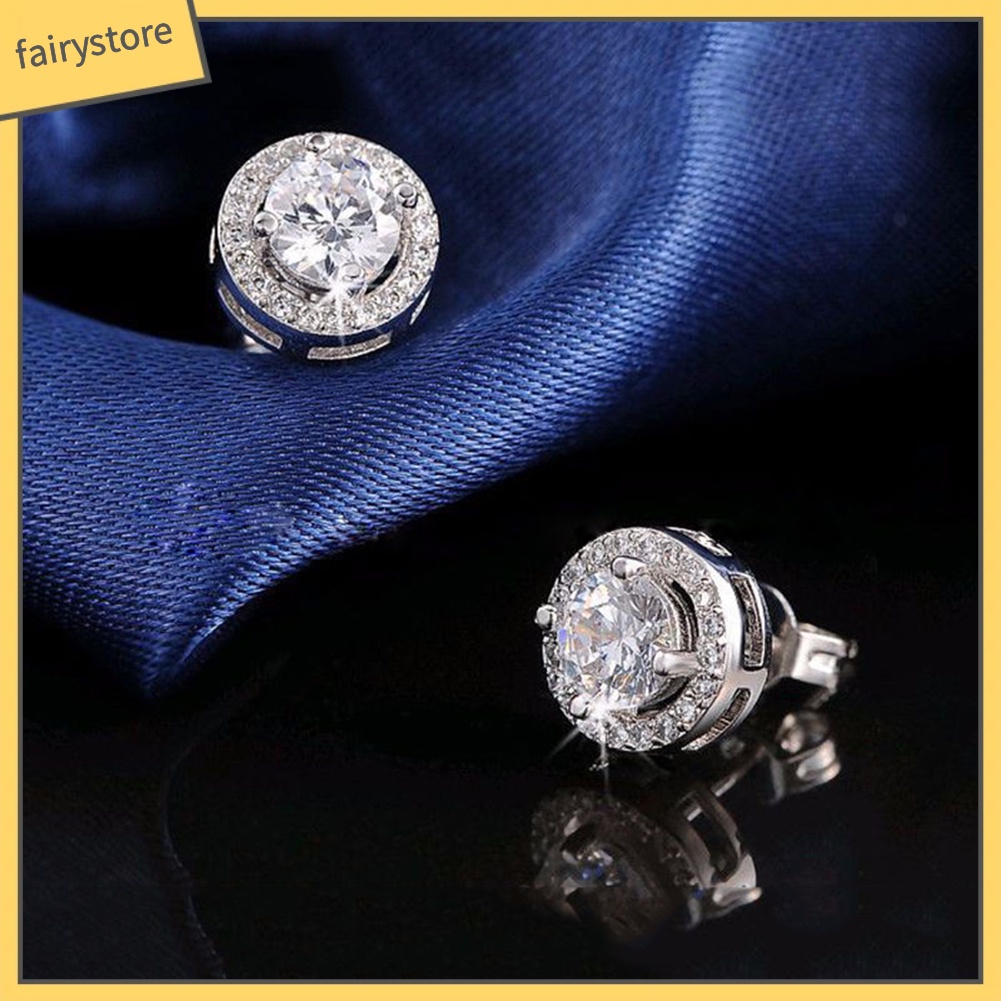 Bông Tai Tròn Đính Đá Zircon Lấp Lánh Thời Trang Dành Cho Nữ