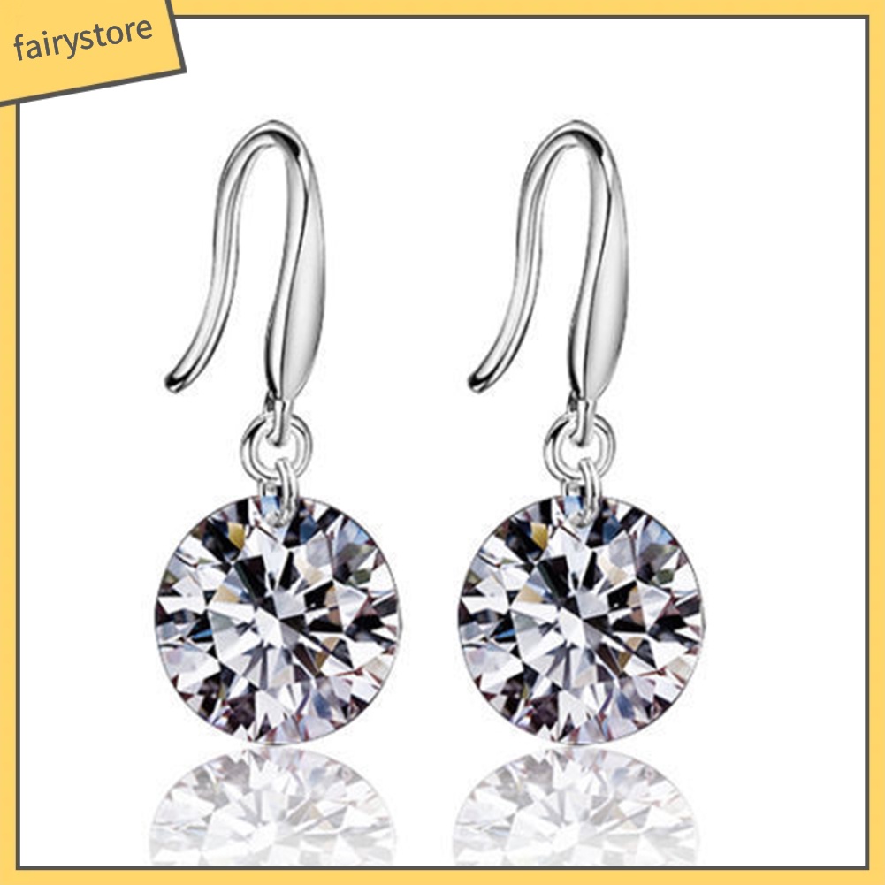 Khuyên Tai Tròn Mạ Bạc Đính Đá Zircon Thanh Lịch Thời Trang Cho Nữ