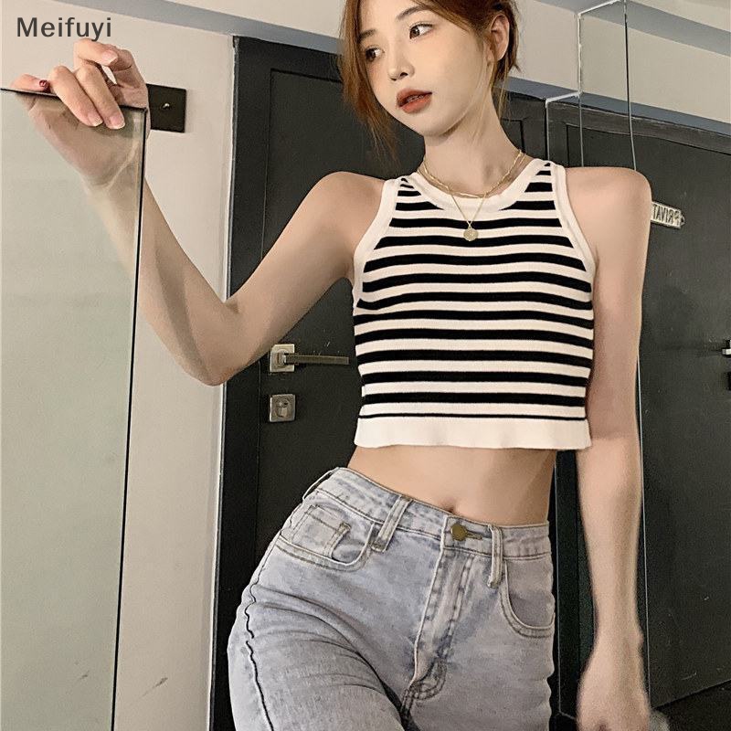 Áo Hai Dây Cổ Tròn Họa Tiết Kẻ Sọc Thời Trang Mùa Hè Quyến Rũ Cho Nữ