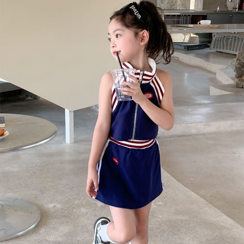 Bộ Áo Cotton Dệt Kim + Chân Váy Ngắn Phong Cách Cilantro Thời Trang Mùa Hè Cho Bé Gái