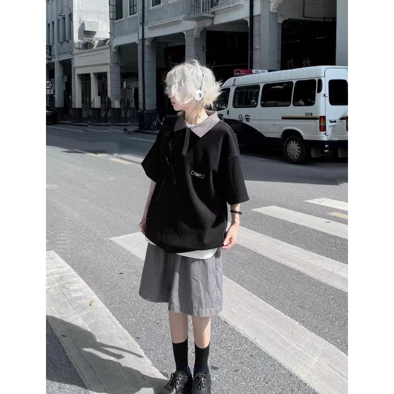 Áo Thun Polo Tay Ngắn Có Khóa Kéo Phong Cách Đường Phố Nhật Bản Thời Trang Mùa Hè Cho Nam